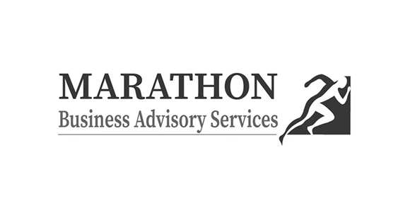 Running figure with business text logo